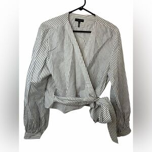 RAG & BONE Prescott Linen Tie Front Blouse Stripe Black White NWOT